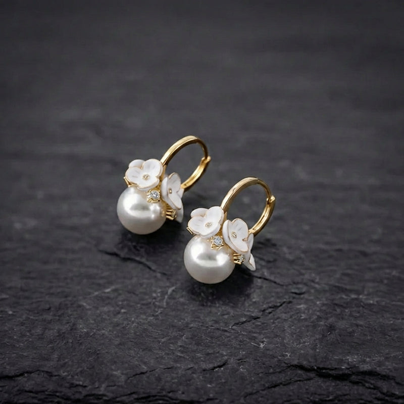 Vintage Flower Pearl Ball Pendant Earrings