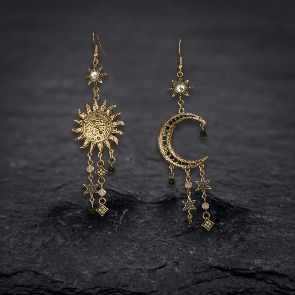 Vintage Dangling Sun & Moon Earrings