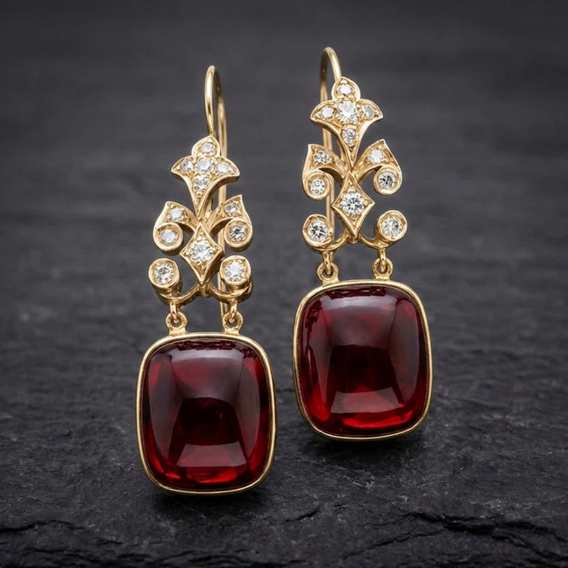 Vintage Red Bright Stone Earrings