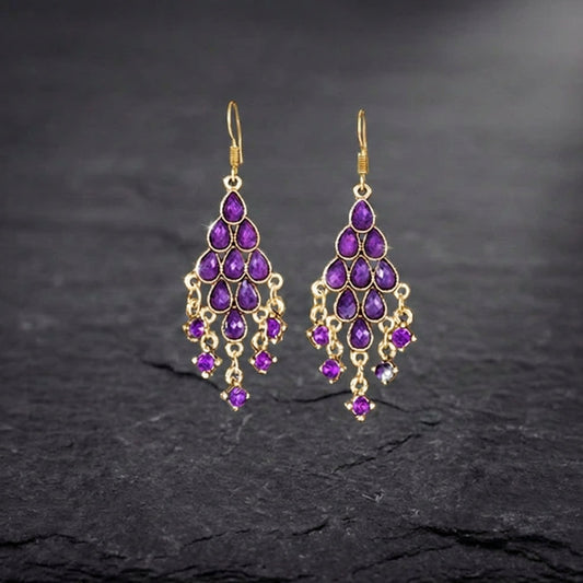 Bohemian Purple Beaded Tassel Earrings