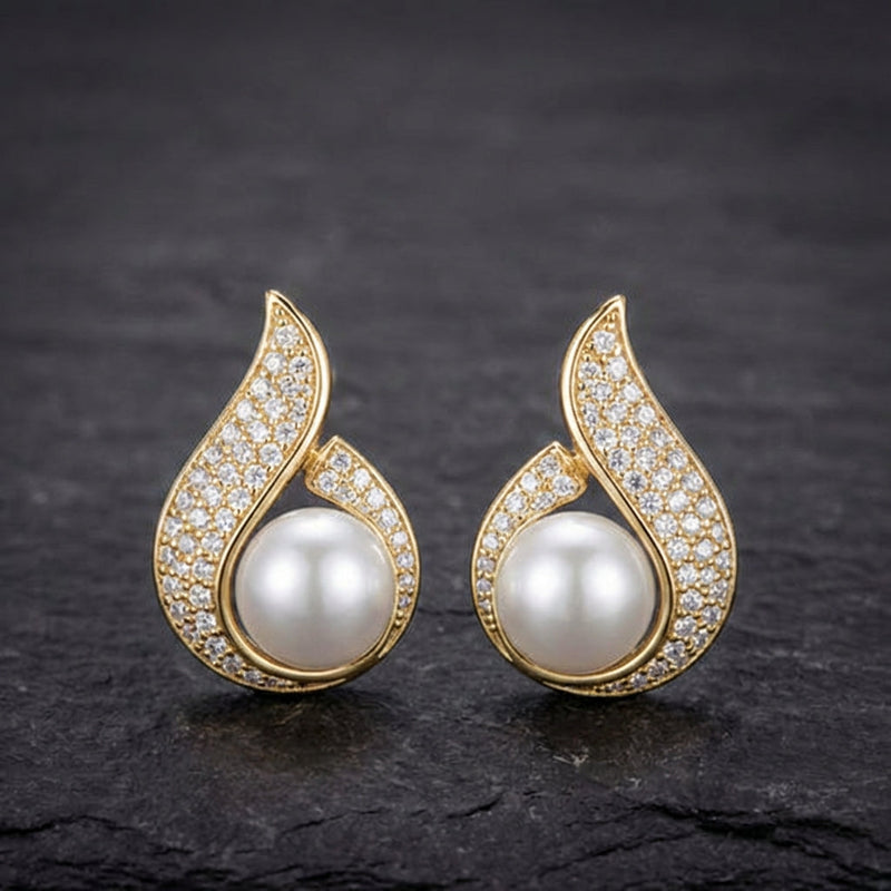 Bright Pearl Zirconia Earrings