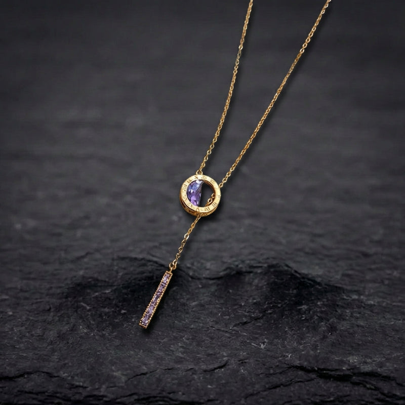 Roman Necklace With Purple Zirconia In Gold