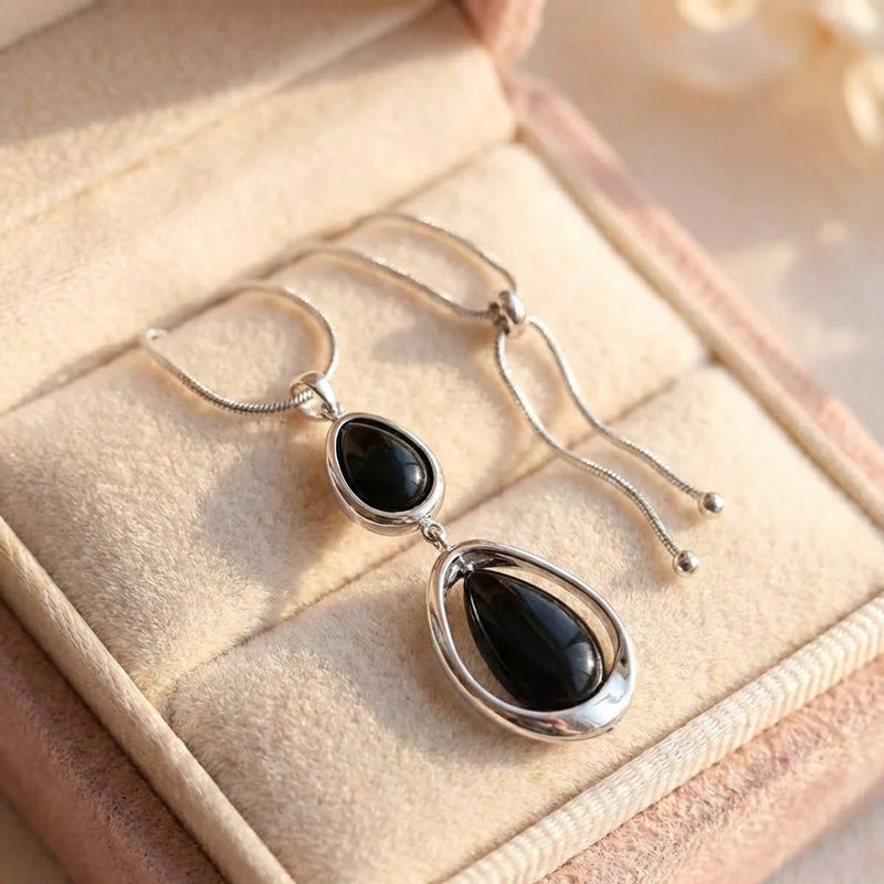 Fashion Black Stone Pendant Silver Necklace