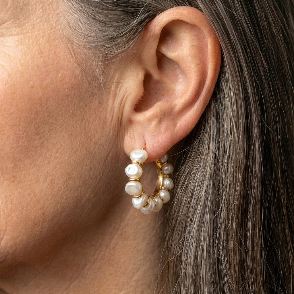Vintage White Pearl Hoop Earrings