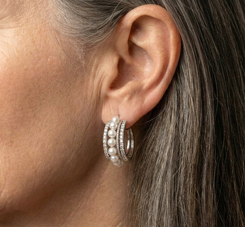 Pearl Inlaid Rhinestone Hoop Earrings