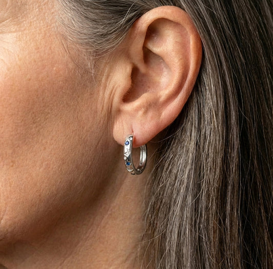 Silver Carving Sun and Moon Hoop Earrings