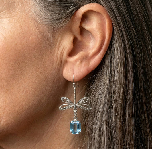 Dragonfly Blue Stone Dangle Earrings