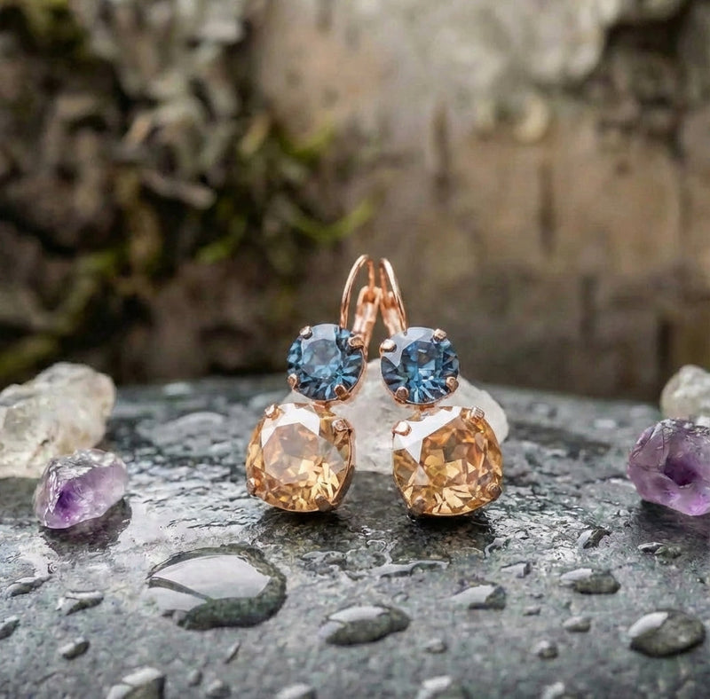 Blue Champagne Stone Dangle Earrings