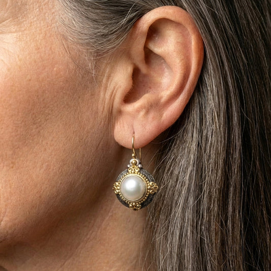 Inlaid Golden Pearl Earrings