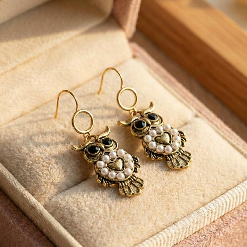 Vintage Pearl Owl Earrings