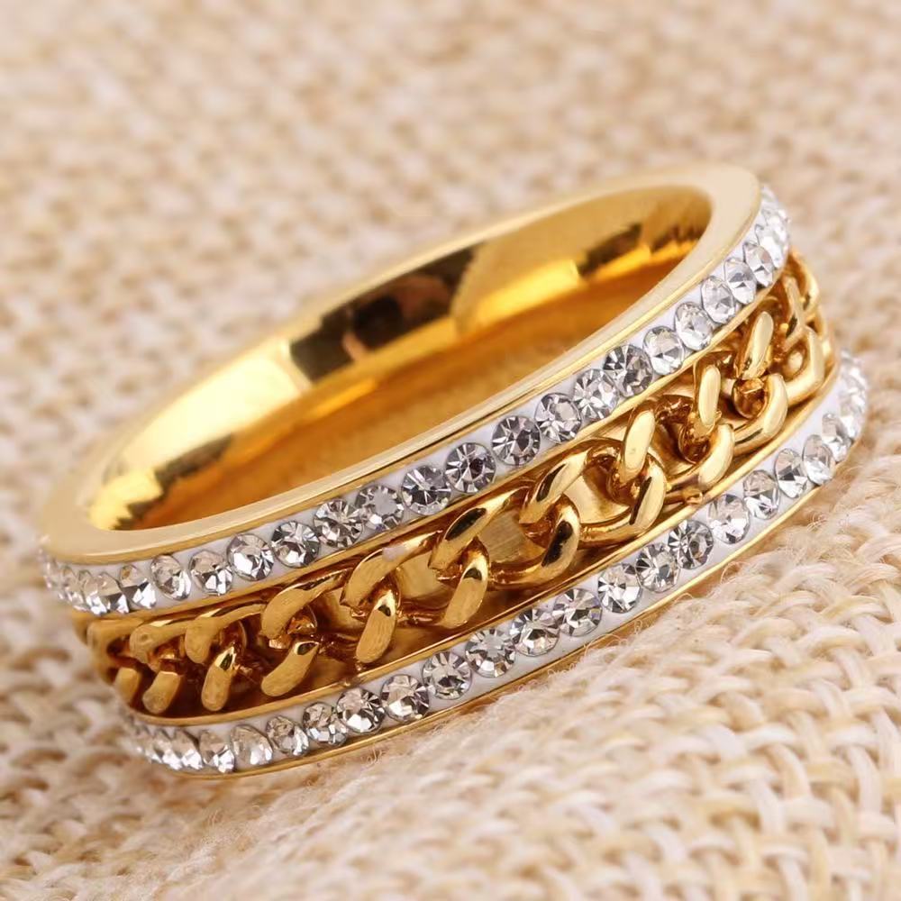 Gold Crystal Chain Ring