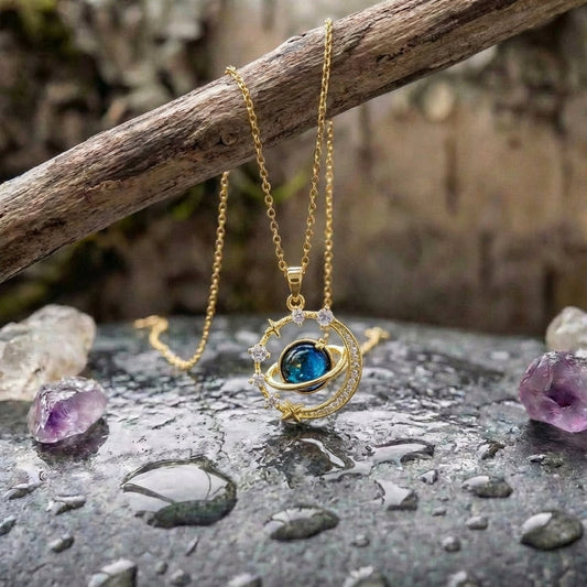 Gold Dream Starry Sky Planet Pendant Necklace