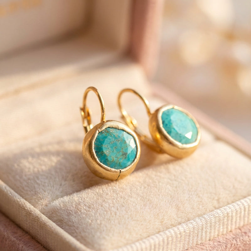 Gold Earrings With Turquoise Stone