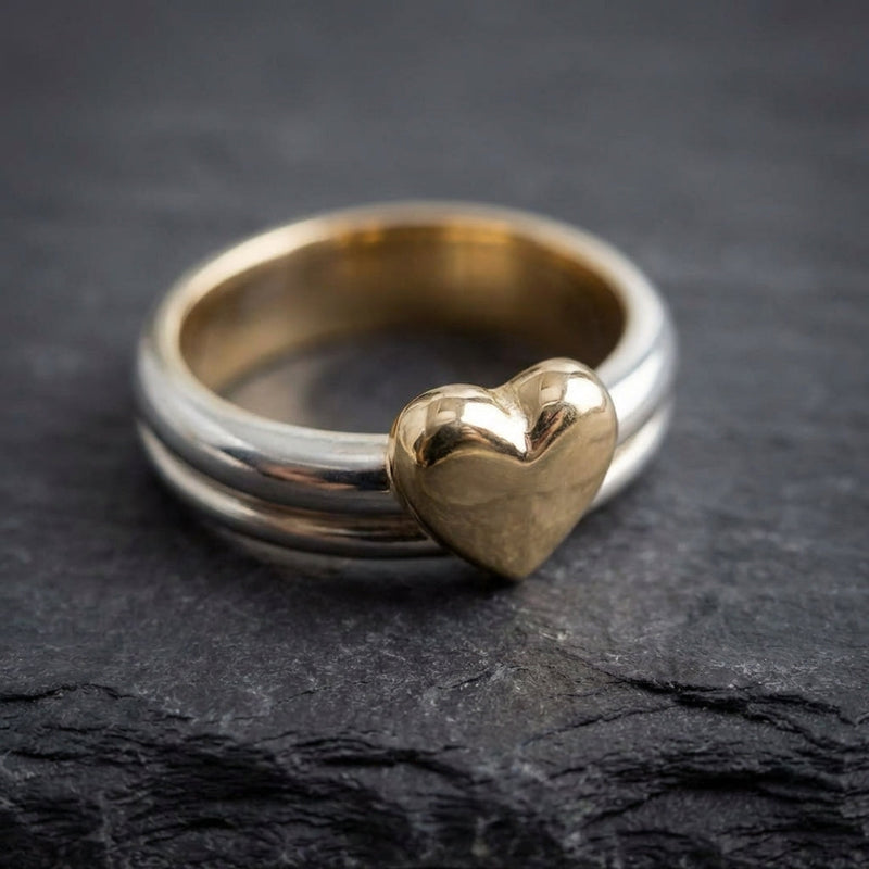 Gold Heart Silver Ring