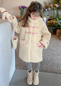 Handmade Apricot Patchwork Pockets Kids Faux Fur Hooded Coat Winter Wl022