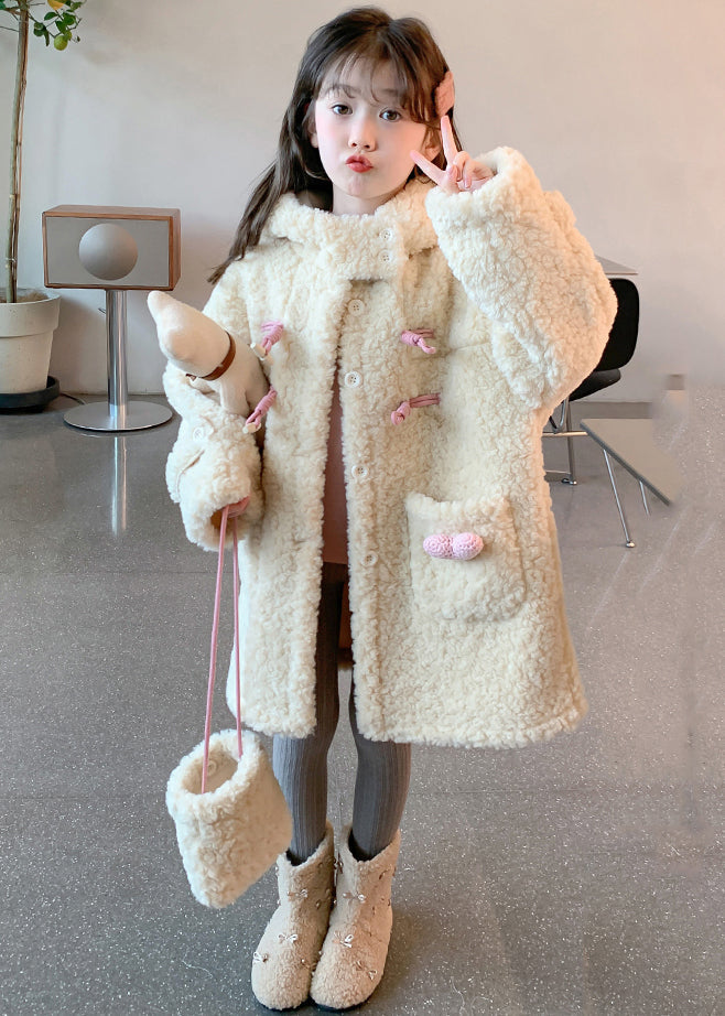 Handmade Apricot Patchwork Pockets Kids Faux Fur Hooded Coat Winter Wl022