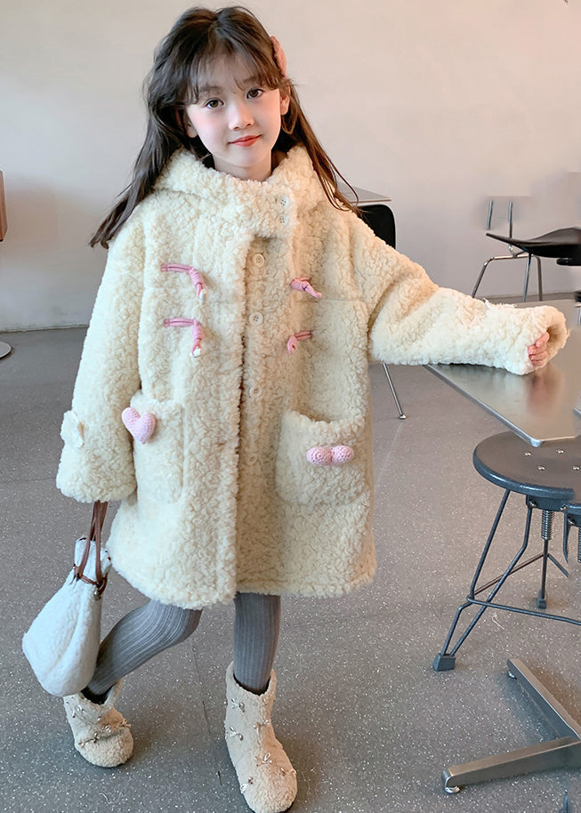Handmade Apricot Patchwork Pockets Kids Faux Fur Hooded Coat Winter Wl022