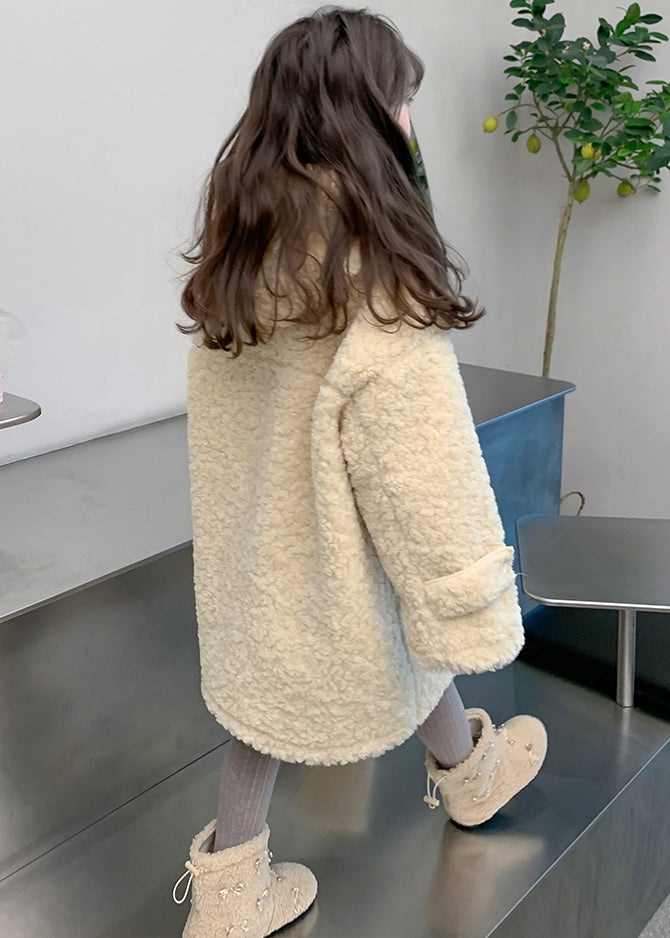 Handmade Apricot Patchwork Pockets Kids Faux Fur Hooded Coat Winter Wl022