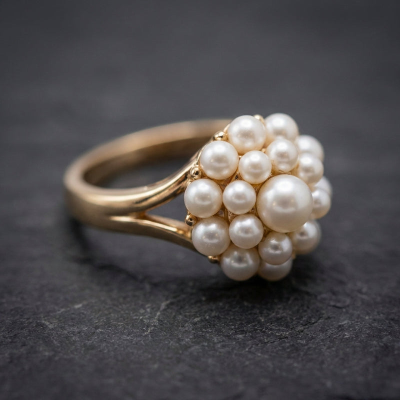 Inlaid Pearls Gold Ring