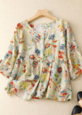 Italian Wrinkled Button Patchwork Linen T Shirts Summer