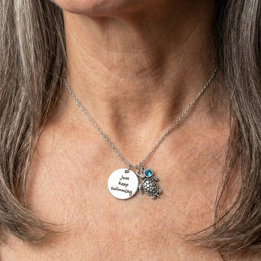 Keep Swimming Turtle Necklace in Silver Sustainable Ocean Inspired Jewelry