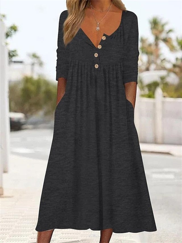 Midi dress with V-neck and ruched pocket for women