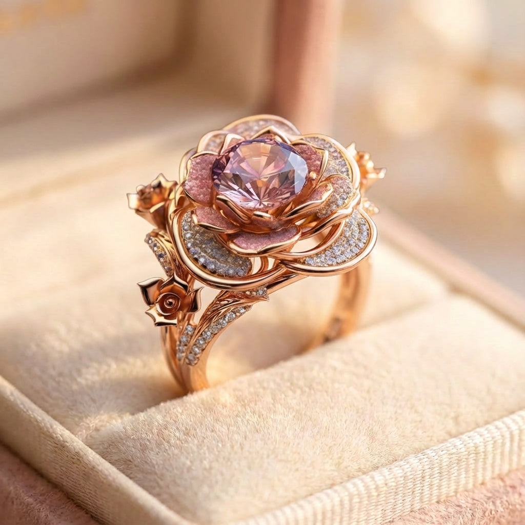 Layered Exotic Flower Bright Ring