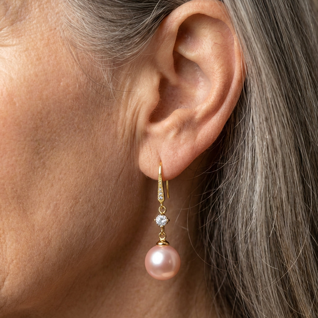 Zircon Pink Pearl Dangle Earrings