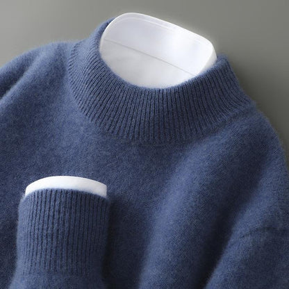 Cashmere Mock Neck Sweater with Classic Ribbed Detailing in Cream