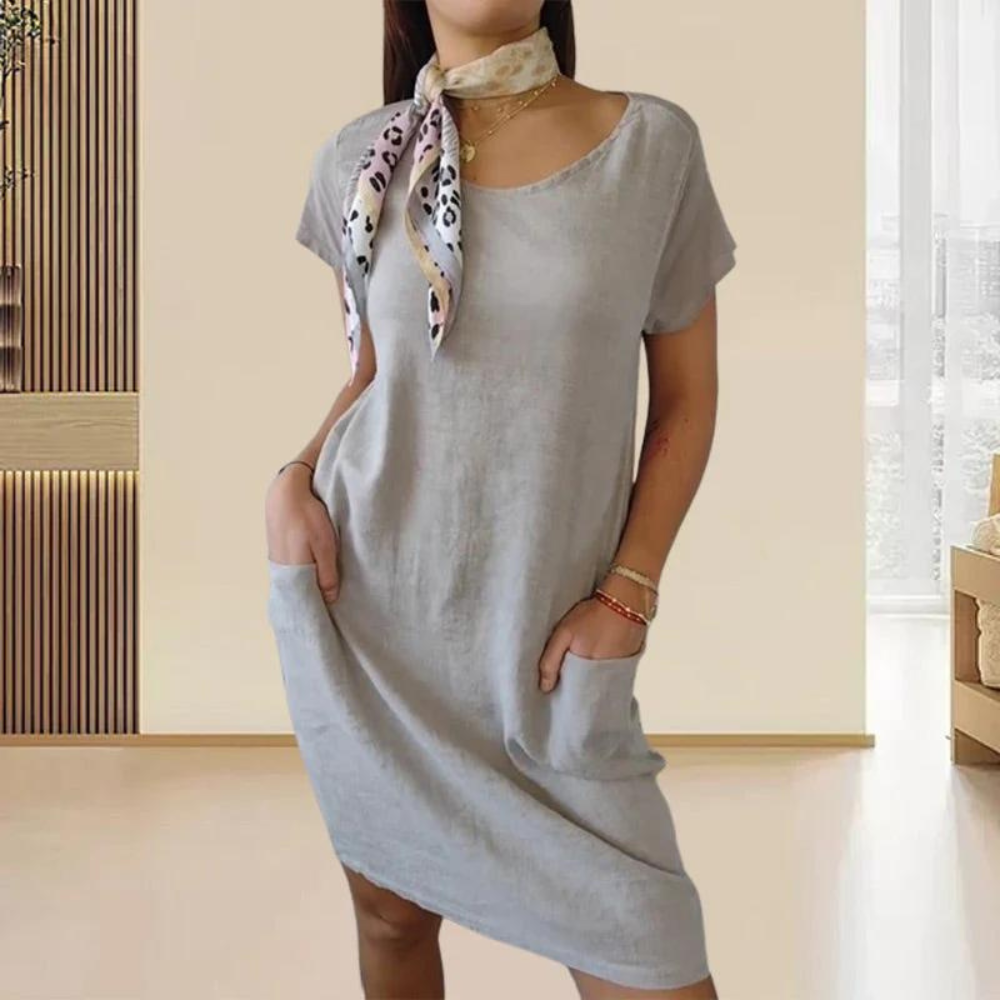 Elegant dress for women with a round neckline