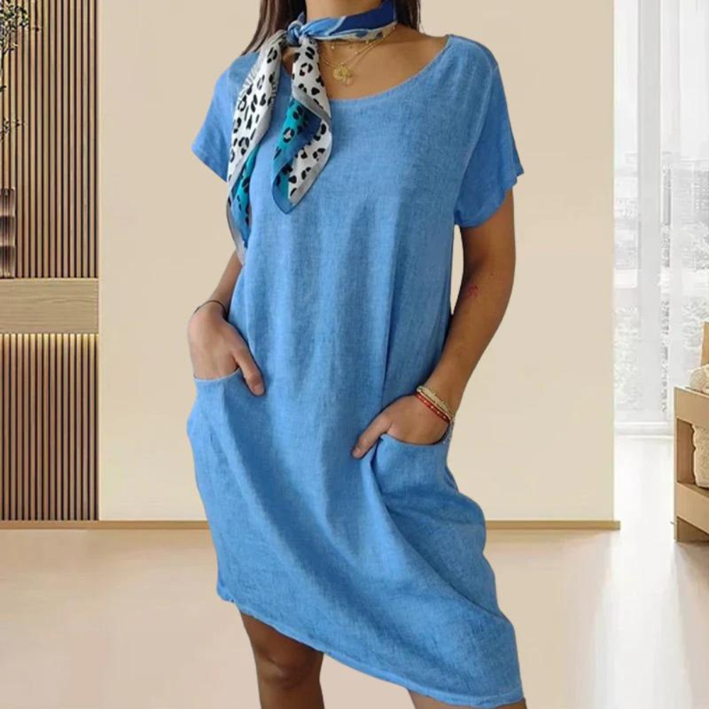 Elegant dress for women with a round neckline
