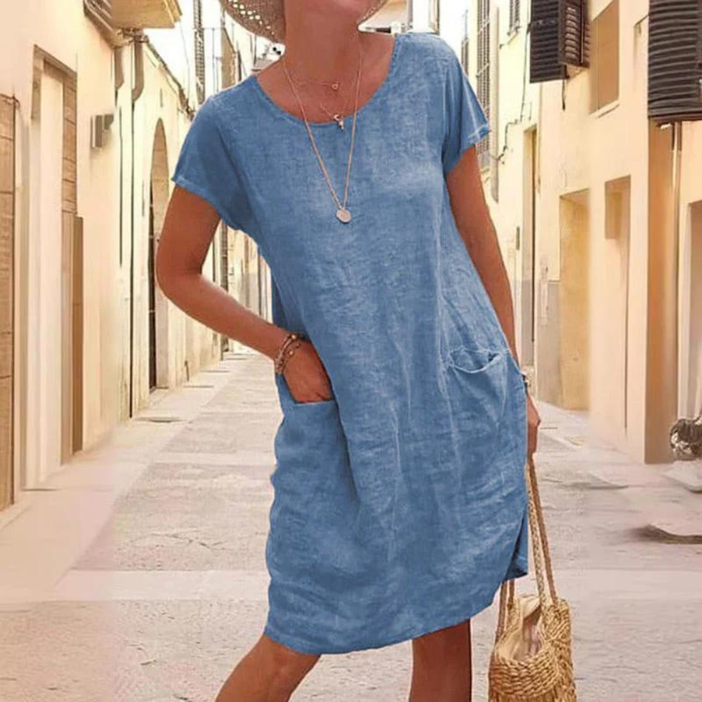 Elegant dress for women with a round neckline