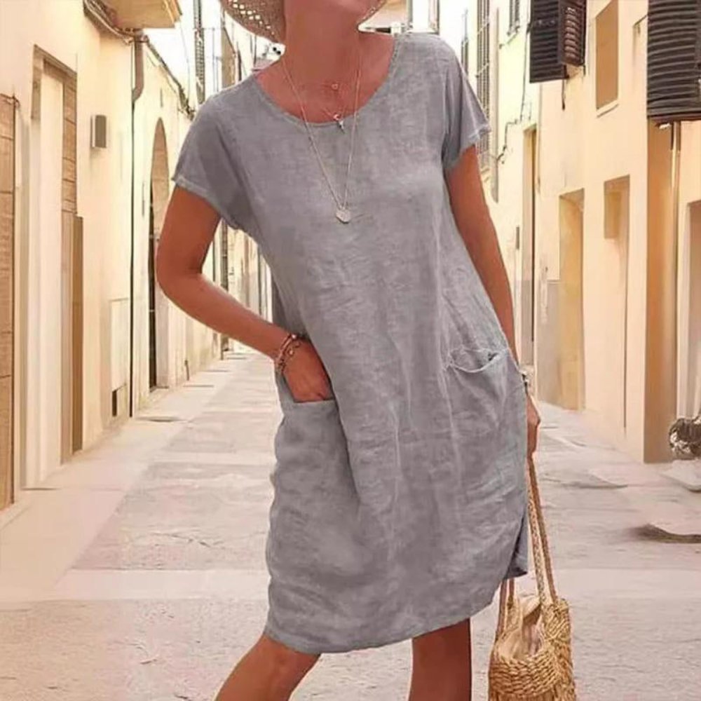 Elegant dress for women with a round neckline