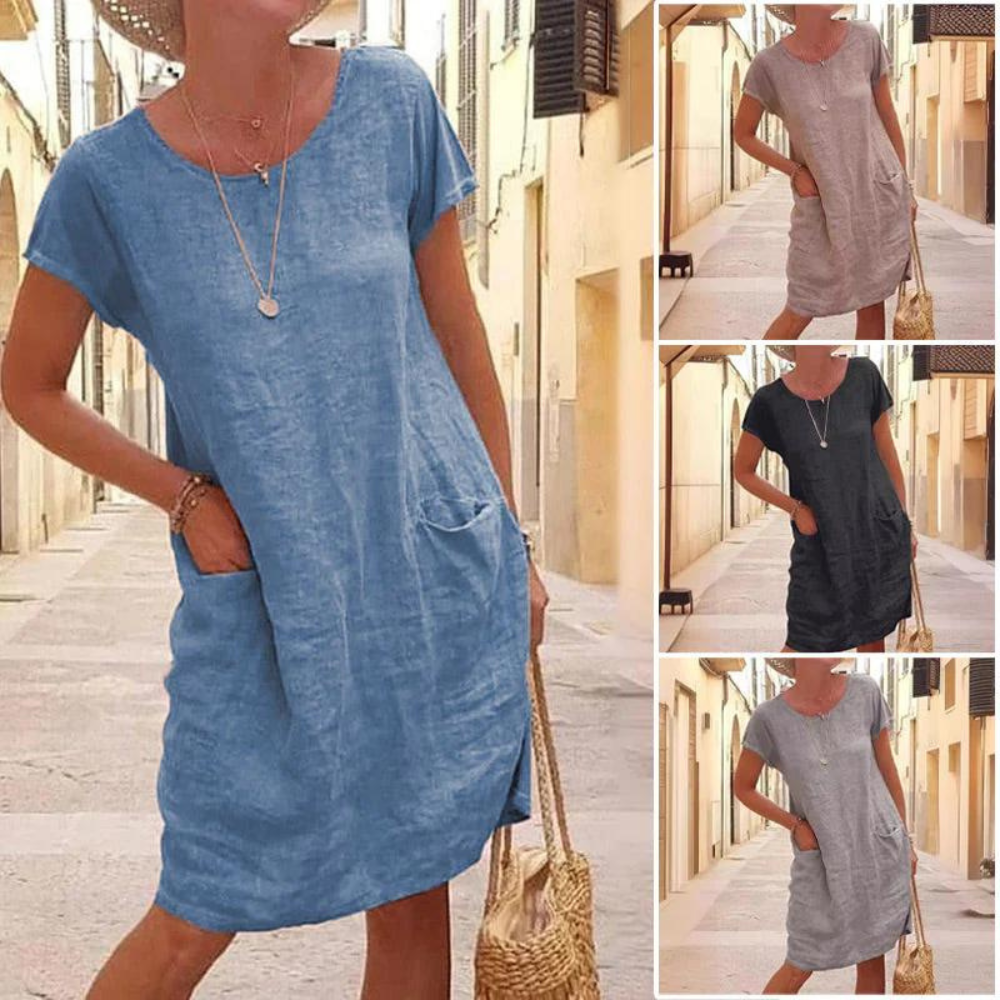 Elegant dress for women with a round neckline