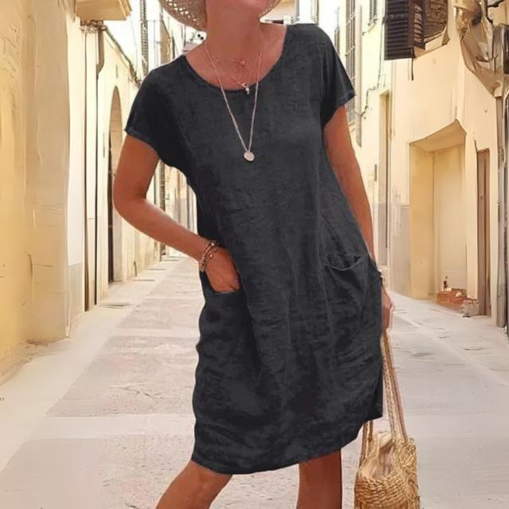 Elegant dress for women with a round neckline