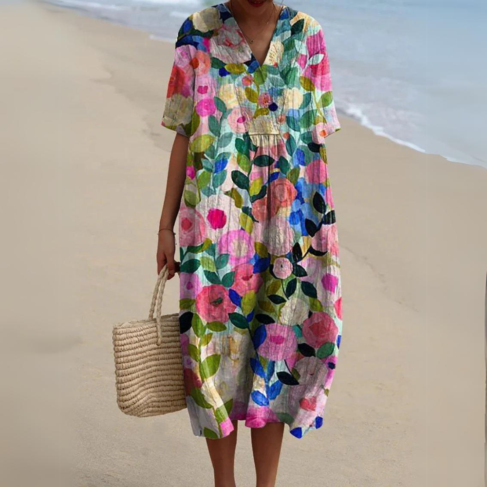 Midi dress with bohemian floral pattern
