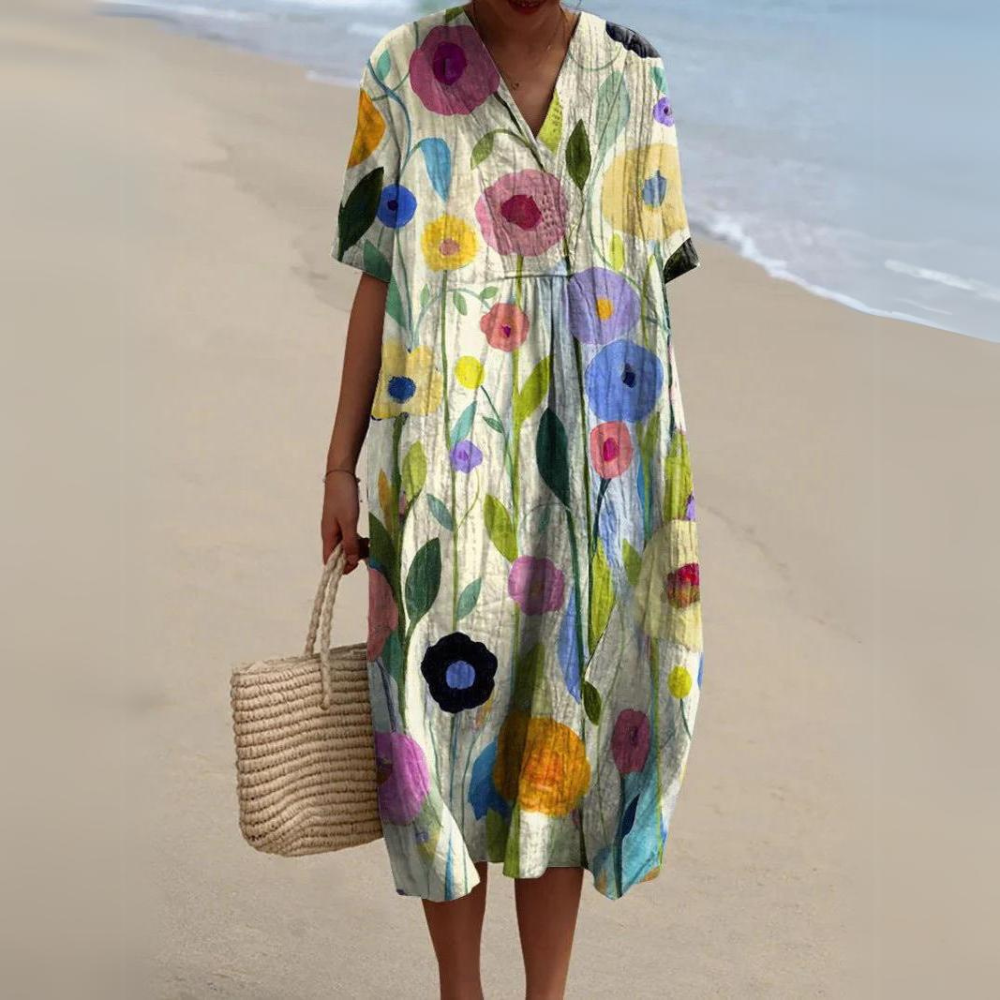 Midi dress with bohemian floral pattern