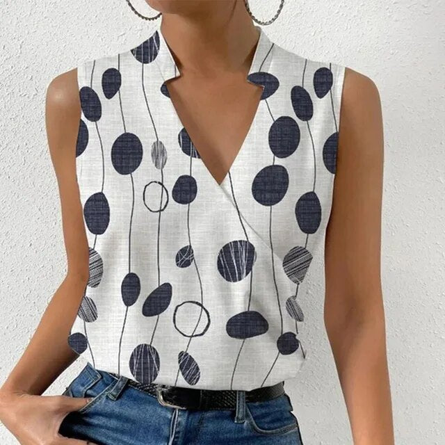 KS | sleeveless top with floral print and V-neckline