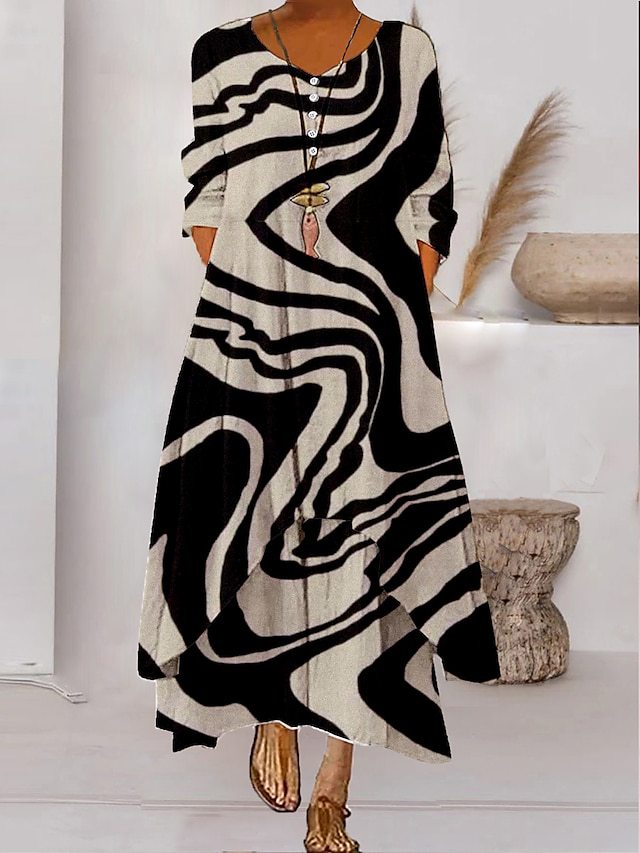 Long-sleeved maxi dress - button neckline