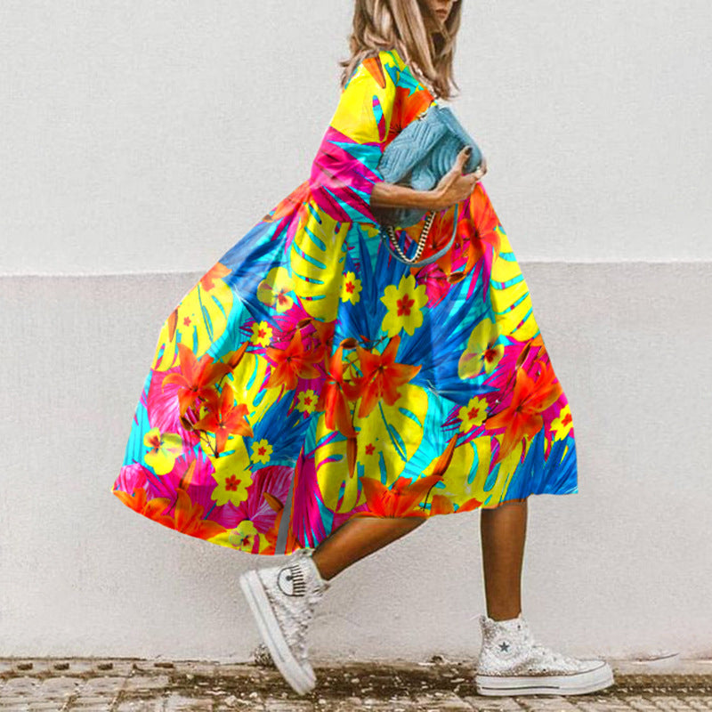 Printed A-line midi dress