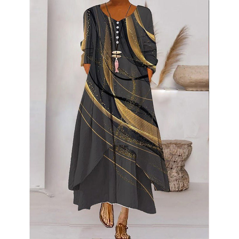 Long-sleeved maxi dress - button neckline