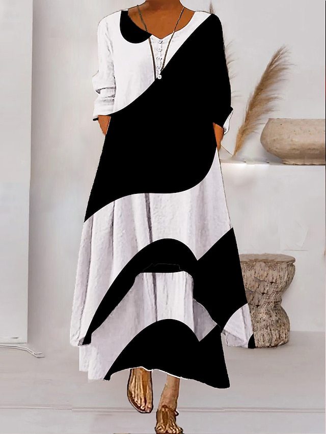 Long-sleeved maxi dress - button neckline