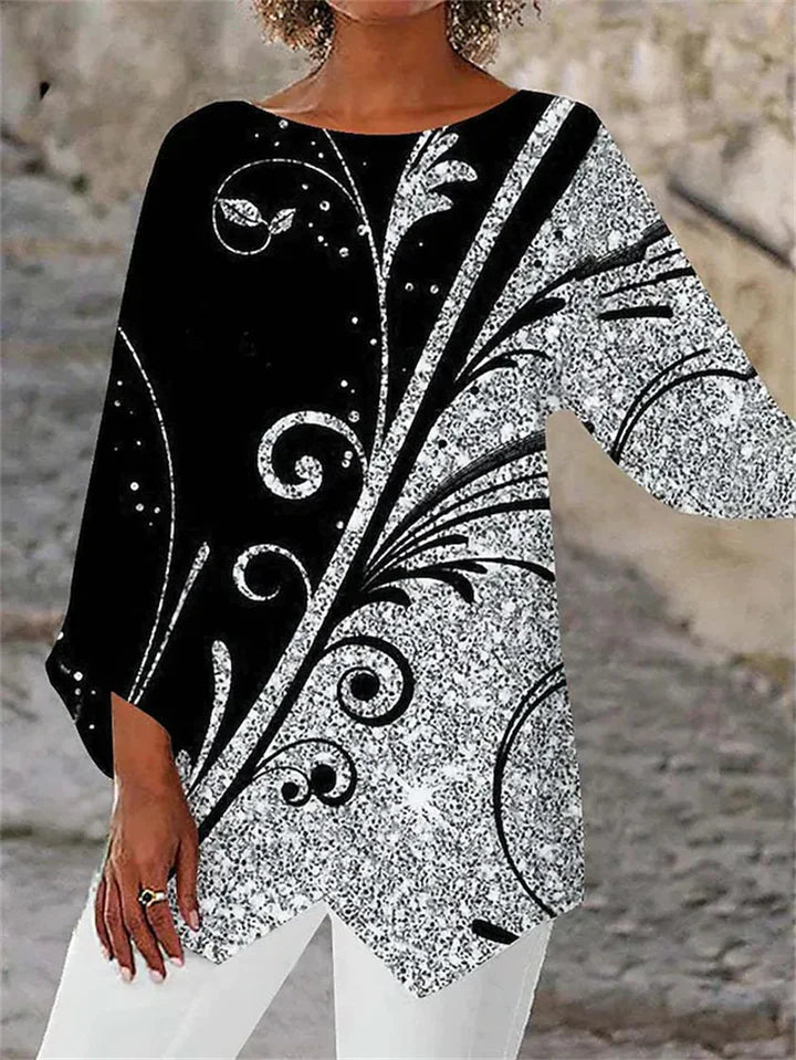 Stylish geometric printed long-sleeved blouse
