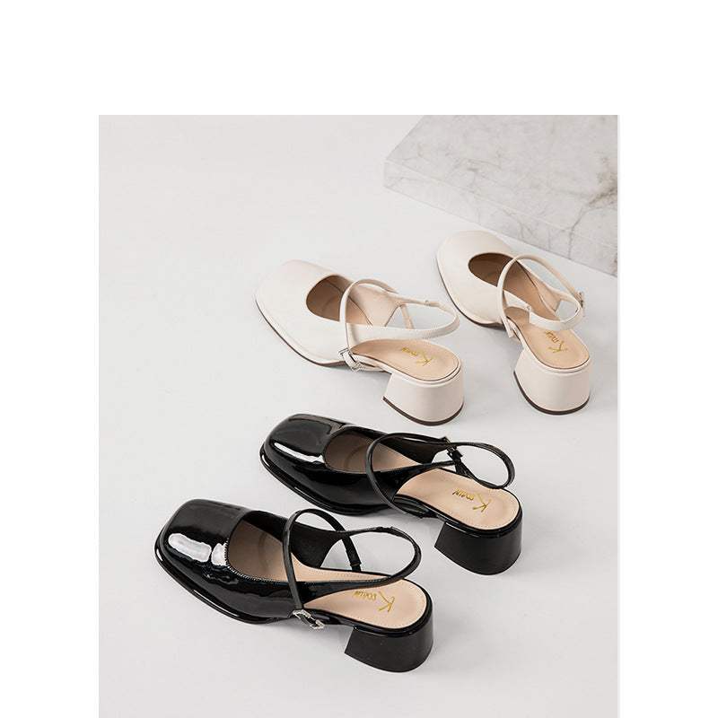 Women's Faux Leather Buckle Block Heels