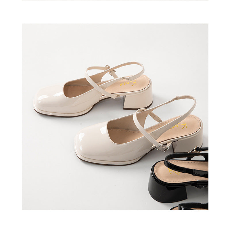 Women's Faux Leather Buckle Block Heels