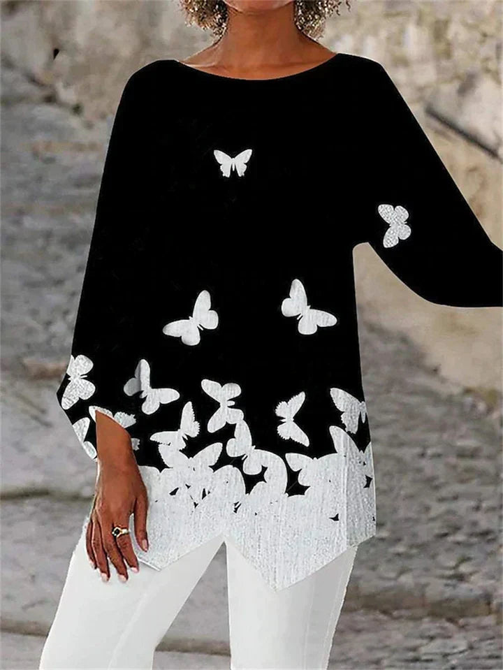 Stylish geometric printed long-sleeved blouse