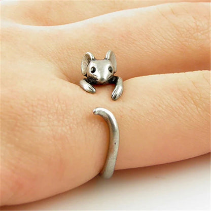 Vintage-Inspired Silver Mouse Statement Ring