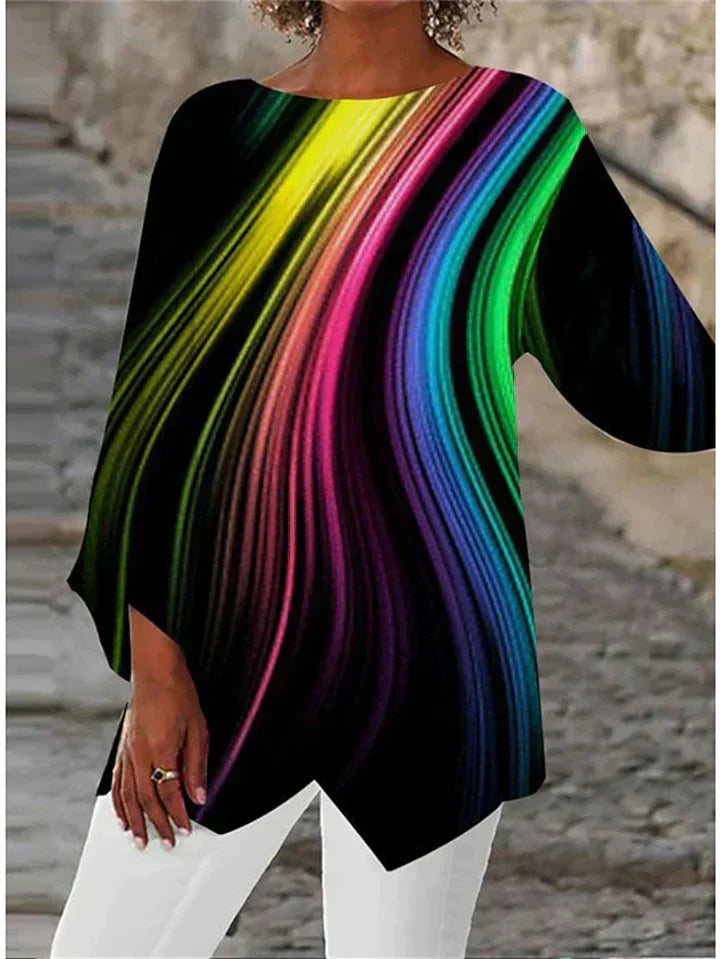 Stylish geometric printed long-sleeved blouse