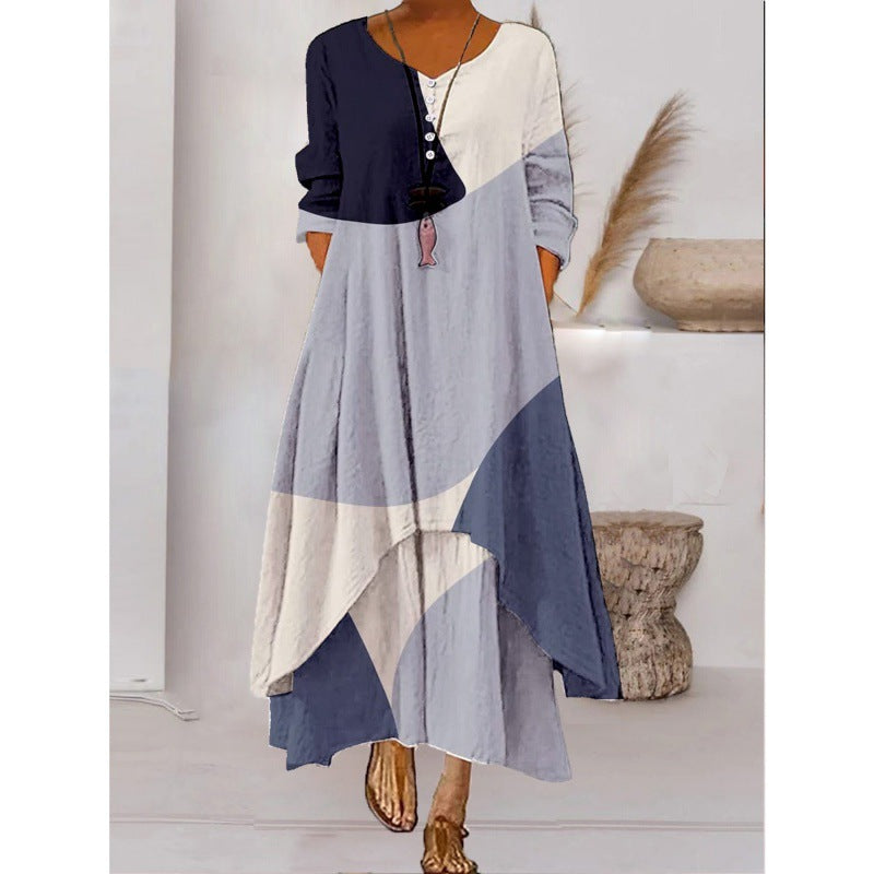 Long-sleeved maxi dress - button neckline