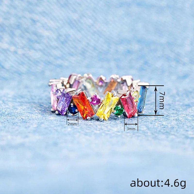Elegant Rainbow Baguette Eternity Band Ring